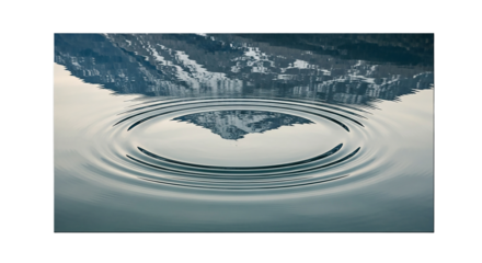 Water ripple with mountain reflection in a serene lake environment isolated on transparent background
