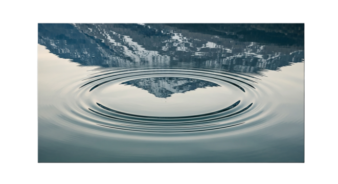 Water ripple with mountain reflection in a serene lake environment isolated on transparent background