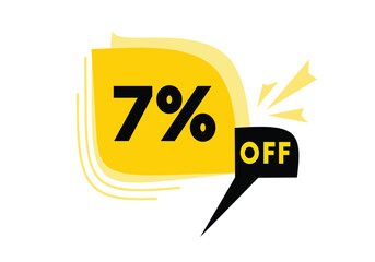 7 percent off sign design banner yellow colour, vector for savings, shopping. Graphic illustration. Eps 10 editable design.