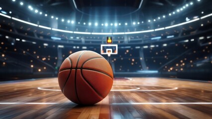 Basketball on court in a stadium