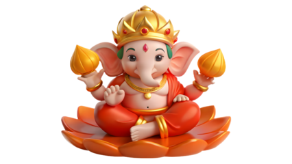 Lord Ganesha Cute Idol PNG – Adorable Lord Ganesha idol on transparent background, perfect for festive designs, Diwali decorations, and digital creative projects.