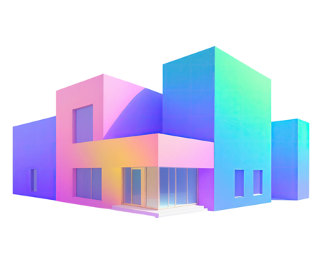 Colorful, stylized 3D model of a modern house