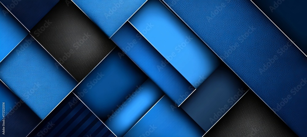 Wall mural futuristic abstract gradient design with dynamic blue and black geometric layers and shadows