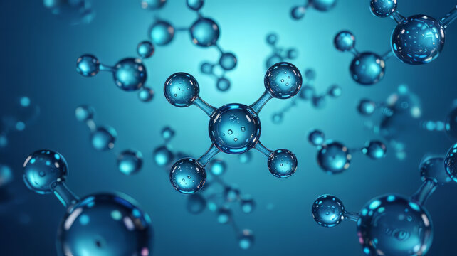 Closeup of a molecule structure with atoms and bonds, representing science, chemistry, and medicine concepts