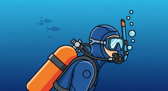 Scuba diving adventure in the ocean with diver exploring underwater marine life and coral reefs safely