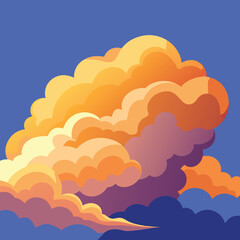 Vivid sunset clouds in a stylized blue sky illustration