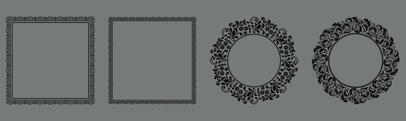 Set of decorative frames Elegant vector element for design in Eastern style, place for text. Floral black and gray borders. Lace illustration for invitations and greeting cards