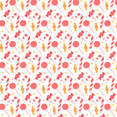 Seamless Christmas pattern with sweets and candies. Festive holiday dessert background