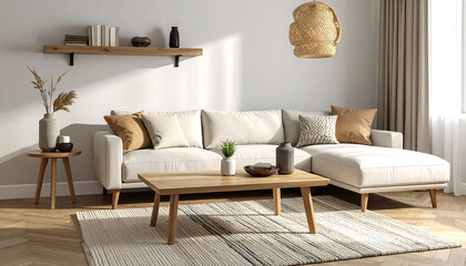 Obraz premium リビングに映えるソファとテーブルが作る落ち着いたインテリア