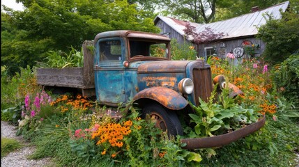 vintage truck turned into a flower bed