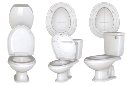 White Ceramic Toilet Bowl and Tank Set With Wireframe Overlay bathroom plumbing isolated on a transparent background