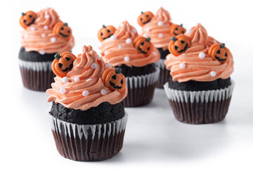 Halloween cupcakes with Halloween sprinkles isolated on white background