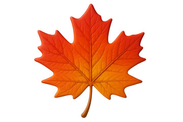 Vibrant orange maple leaf on white or transparent background representing autumn season with detailed texture and warm colors