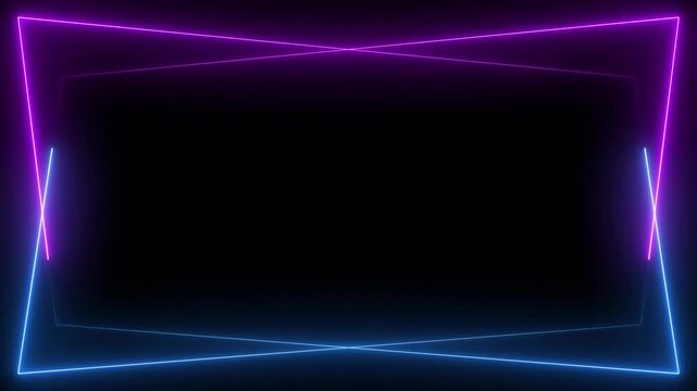 Flickering neon frame on an isolated black background. Ultraviolet Rectangle Seamless loop laser show 3d render box circle pattern 4k screens