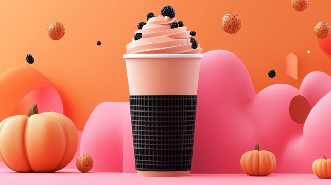 Autumn Themed Beverage with Whipped Cream and Pumpkins