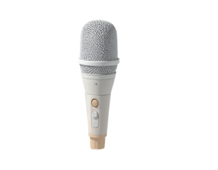 Light beige microphone with textured top, simple controls