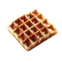 Close-up of a golden-brown waffle with a sweet glaze