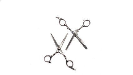 two Professional Haircut Barber Scissors isolated on White Background