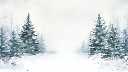 Fototapeta premium Serene Winter Wonderland Watercolor Landscape