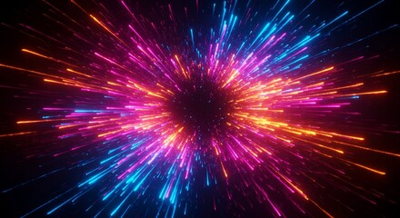 Fototapeta premium 鮮やかネオン光線 渦巻く宇宙空間 抽象的輝き. AI Generated