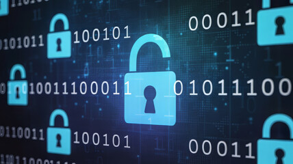 Unlocked padlock with binary code symbolizes cybersecurity and data protection in the digital age