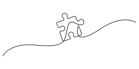 Piece of puzzle continuous one line drawing, Single line puzzle vector illustration, Puzzle continuous one line art drawing illustration. puzzle piece, Puzzle icon. Pro vector