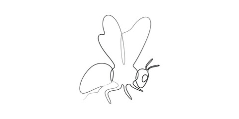 Fly Honey bee continuous one line drawing. Bee sign in one line style. Doodle vector illustration