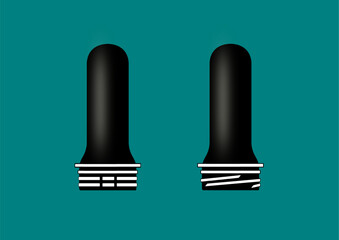An Alaska and PCO neck black color preform isolated on a blue background. Preform is a molded intermediate product made from polyethylene terephthalate, later blown into bottles.