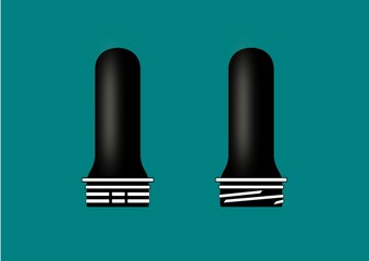 An Alaska and PCO neck black color preform isolated on a blue background. Preform is a molded intermediate product made from polyethylene terephthalate, later blown into bottles.