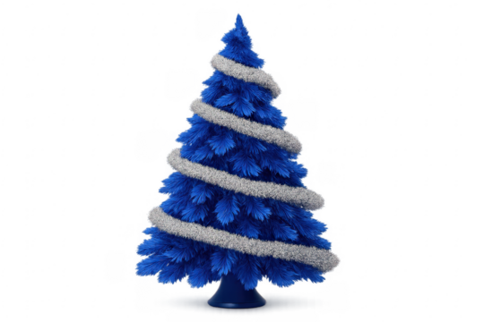 Blue christmas tree decorated with silver tinsel - Powered by Adobe