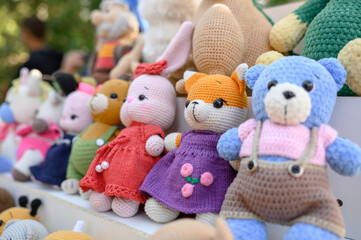 collection of crochet plush toys. handmade soft toys