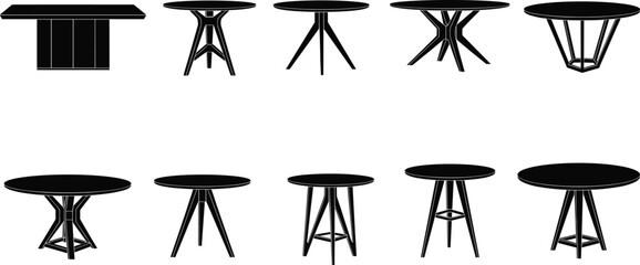 Table silhouette collection, modern furniture design, black table shapes, minimalist table legs, interior decor, abstract table base, stylish table variety