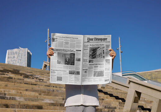 Mockup Of Man Reading Customized Newspaper