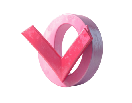 Pink, textured circle with a 3D checkmark