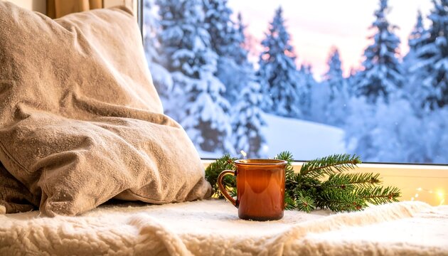 Cozy winter scene by a window