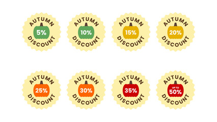 Autumn Pumpkin Discount Sticker Pack - Editable Vector : Suitable for Use in Apps, Digital Content, and Printed Materials Related to Seasonal, Label and Stickers, Marketing and Advertising Themes.