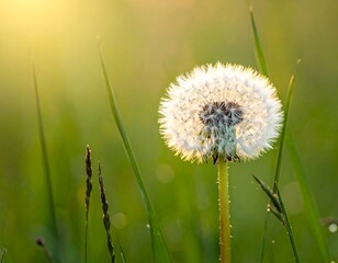 Dandelion in field at sunrise