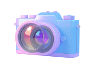 Pastel-colored 3D camera with vibrant lens