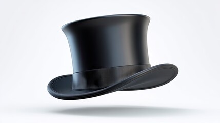 Elegant Black Top Hat Floating Against Simple White Background in High Definition