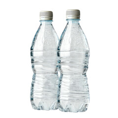 Two clear plastic water bottles, light gray caps