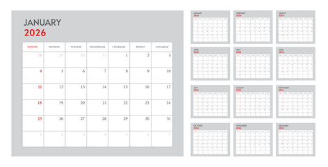 Calendar planner 2026 year
