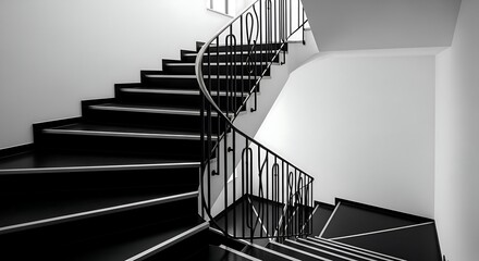 Elegant Spiral Staircase - A Study in Black and White Architecture.