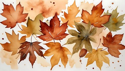 Autumn Background Maple Leaves Watercolor Painting