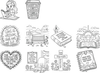 Fototapeta premium Inspirational line art illustration of a young girl deeply engaged in reading a book isolated on white background