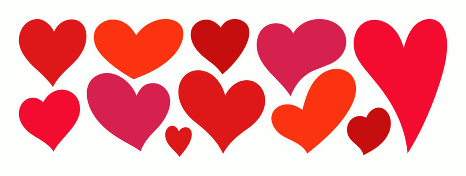 Black Heart Icons in Minimalist Style. Vector Cute Love Heart Shapes in Different Forms for Web Design, Patterns, Logos, Valentines Day Cards