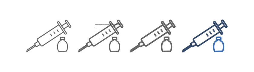 
outline icon set flu shot with syringe and medicine bottle design