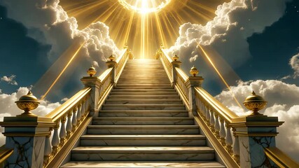 Majestic Golden Stairway Rising Toward Heavenly Light Through Dramatic Clouds - Powered by Adobe