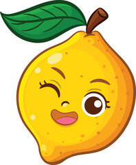 Cartoon Lemon Character with Winking Expression