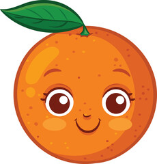 Cute Cartoon Orange Fruit with Smiling Face