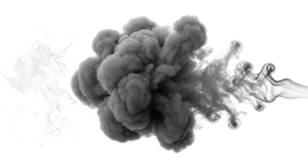 Black and white smoke cloud abstract explosion isolated PNG with Transparent Background